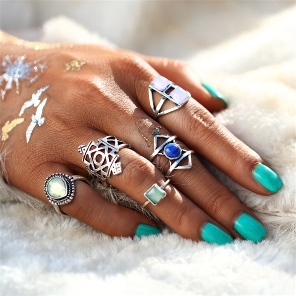 5 PCS Opal Crystal Mix Midi Ring Set
